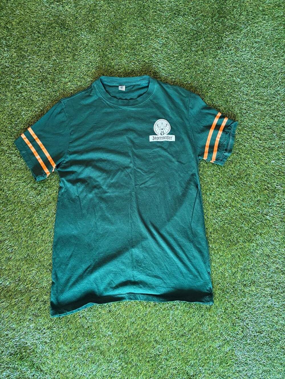 Jägermeister Green Striped Sleeve 0 F'S GIVEN Graphic T-Shirt Medium